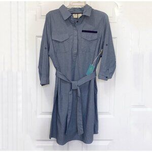 Caribbean Joe Dress New Women’s Large Chambray Blue‎ Pullover Belt Cruise Travel